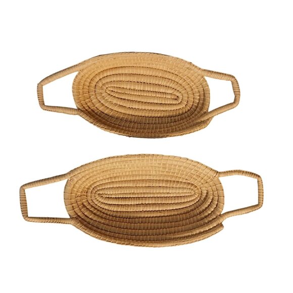 Vintage Hand Woven Bread Fruit Basket Set of 2 - Picture 1 of 4